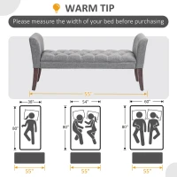 HOMCOM Upholstered Bedroom Entryway Bench with Button Tufted Design, End of Bed Bench with Arms and Solid Wood Legs, Dark Gray(m-7)