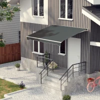 Outsunny 10' x 8' Electric Awning, Retractable Awning Sun Shade Shelter with Remote Controller, Manual Crank Handle and Aluminum Frame, for Deck, Balcony, Yard, Grey(m-8)