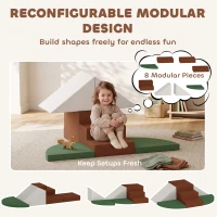 Qaba Foam Climbing Blocks, 8PCS Climbing Toys, Velvet Fabric, Foam, Non-Slip, Kids Soft Play Set for Crawling, Ages 1+, Brown(m-4)