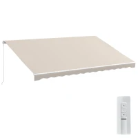 Outsunny 16'x10' Electric Retractable Awning Sunshade Shelter with Remote Controller & Crank Handle for Deck Balcony Yard, Cream(m-11)