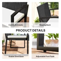 Outsunny 2 Seater Outdoor Bench, Rattan Garden Bench Loveseat with Cushion, Armrests, Steel Frame for Patio, Porch, Beige(m-7)
