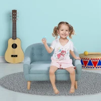 Qaba 2-Seat Kids Sofa, Toddler Sofa Couch, Linen-Like Fabric & Wood Frame Sofa Chair for Ages 3-7, 11" High Seat, Blue(m-2)