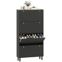 HOMCOM Narrow Shoe Cabinet with 4 Flip Drawers, Shoe Storage Cabinet with Adjustable Shelves, Holds 24–32 Pairs, Black(m-9)