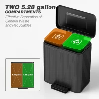 HOMCOM Trash Can with Lid, 2 x 5.3Gal Double Step-On Kitchen Trash Can, Removable Buckets, Black(m-4)
