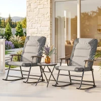 Outsunny 3-Piece Outdoor Foldable Rocking Chair Set, Light Grey(m-8)