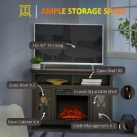 HOMCOM Electric Fireplace TV Stand for 50", Media Console Center Cabinet with 2 Shelves and 2 Cabinets with Adjustable Shelves for Corner, Dark Brown(m-6)