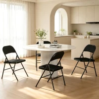 HOMCOM Set of 4 Metal Foldable Chairs, Faux Linen Padded Folding Chairs with Cushion Seat and Open Back for Indoor, Black(m-11)