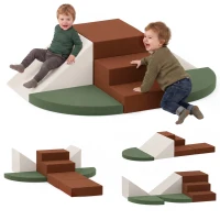 Qaba Foam Climbing Blocks, 8PCS Climbing Toys, Velvet Fabric, Foam, Non-Slip, Kids Soft Play Set for Crawling, Ages 1+, Brown(m-11)