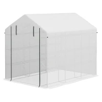 Outsunny Outdoor Walk-in Greenhouse with Roll-up Zipper Door, 18 Shelves, PE Cover, 95.25" x 70.75" x 82.75", White(m-1)