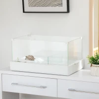 PawHut Glass Turtle Tank, Turtle Aquarium with Basking Platform and Filter Layer Design, Full View Visually Reptile Habitat, Easy to Clean and Change Water, Multi Functional Area(m-10)