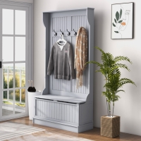HOMCOM 4-In-1 Hall Tree with Coat Rack, Top Shelf, Shoe Storage and Bench Seat, Entryway Bench with 5 Hooks, Grey