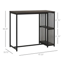 HOMCOM Industrial Steel Tube Bar Table with Wood Top, Steel Frame, 2-Tier Storage Shelf, Adjustable Footpad, Pub Table for Kitchen Dining Room, Walnut(m-3)