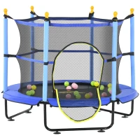 Qaba 4.6' Trampoline for Kids with Safety Enclosure & Ball Pit, Blue(m-1)