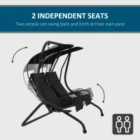 Outsunny 2-Seater Outdoor Porch Swing with Canopy, Patio Swing Chair for Garden, Poolside, Backyard, Black(m-4)