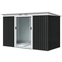 Outsunny 9' x 4' Metal Outdoor Storage Shed, Tool House with Double Lockable Doors for Backyard, Patio, Lawn, Garage, Dark Gray(m-11)