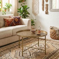 HOMCOM Coffee Table for Living Room, 24" Round Center Table with Hammered Tray Top and Metal Frame for Bedroom, Gold(m-8)