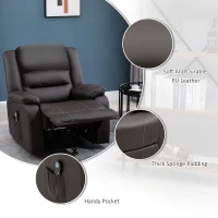 HOMCOM Vibrating Massage PU Leather Recliner Chair with Footrest, Remote Control, and 8 Massaging Points, Brown(m-6)
