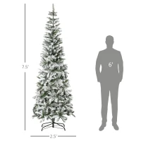 HOMCOM 7.5ft Unlit Snow-Flocked Slim Pine Artificial Christmas Tree with Realistic Branches and 668 Tips(m-3)