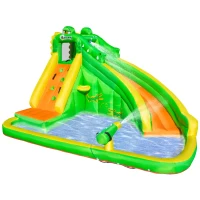 Outsunny 6 in 1 Inflatable Water Slide for Kids Backyard Water Park Castle Bounce House Extra Large Crocodile Style with Basket, Cannon, Pool, Climbing Wall, Slide and Carrybag Without Air Blower(m-1)