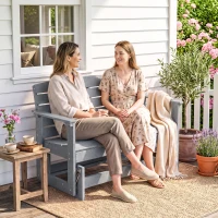 Outsunny Patio Glider Bench w/ HDPE Slatted Double Rocking Chair, Light Gray(m-8)
