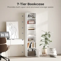 HOMCOM 7-Tier Bookcase, Display Shelf Unit with Adjustable Shelf and Cabinet, White(m-4)