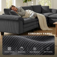 HOMCOM Sectional Sofa, L Shaped Couch with Deep Seat, Movable Ottoman and Pillow-top Armrests, Dark Gray(m-6)
