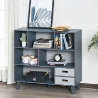 HOMCOM 3-Tier Child Bookcase Open Shelves Cabinet Floor Standing Cube Storage Organizer with Drawers - Gray(m-10)