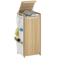 HOMCOM Bamboo Laundry Hamper with Removable Drawstring Bag and Side Storage Pockets, 20 Gal, Natural(m-9)