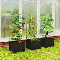 Outsunny 3 Packs Tomato Cages with 13.5 Gallon Grow Bags, Adjustable Square Plant Support Trellis(m-8)