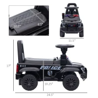 Aosom Kids Push Ride On Car with Working PA System and Horn, Police Truck Style Foot-to-Floor Sliding Car, Black(m-3)