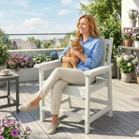 Outsunny All-Weather Patio Chair, HDPE Patio Dining Chair, Heavy Duty Wood-Like Outdoor Furniture for Garden, Backyard, Deck, Porch, Lawn, White(m-8)