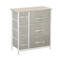 HOMCOM 7-Drawer Dresser Storage Tower Cabinet Organizer Unit, Easy Pull Fabric Bins with Metal Frame for Bedroom, Closets, Light Gray(m-11)