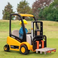Qaba 12V Kids Ride on Forklift Car with Tent, 360° Rotation Electric Ride On Excavator w/ Liftable Fork and Pallet, Music(m-2)