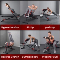 Soozier Adjustable Hyper Extension Dumbbell Weight Bench, Foam Leg Holders, Exercise Abs, Arms, Core, Strength Workout Station for Home Gym, Red(m-4)