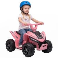 Qaba Kids ATV, 6V Battery Powered Kids Quad with 4 Wheeler, Handlebar Button Control, Max 1.2MPH, Max 55lbs Load, Light Pink(m-11)