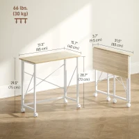 HOMCOM 31.5" Home Office Desk, Folding Desk with Wheels for Small Space, Easy Assemblyfor Home Office, Natural Wood Finish(m-3)