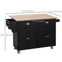 HOMCOM Kitchen Island with Storage, Rolling Kitchen Island with Drop Leaf, Rubber Wood Top and Adjustable Shelves, Black(m-3)