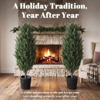 HOMCOM 4ft Artificial Christmas Tree Set of 2, UV Resistant Faux Cedar Tree with 291 PE Branch Tips and Pot, Green(m-7)