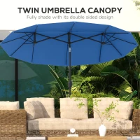 Outsunny Double-sided Patio Umbrella, 9.5' Outdoor Umbrella with Push Button Tilt and Crank, 3 Air Vents and 12 Ribs, Navy Blue(m-5)