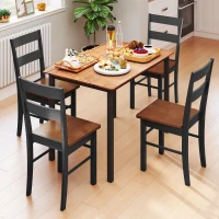 HOMCOM Farmhouse Dining Table Chairs, Set of 2 Rubber Wood Kitchen Table Chairs with Open Back for Living Room, Black(m-9)