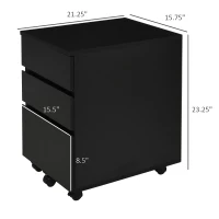 HOMCOM 3 Drawer Storage Cabinet, Mobile Desk Cabinet Under Desk with Wheels, Printer Stand for Home Office, Black(m-3)