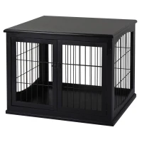 PawHut 26" Wooden Dog Cage with Double Door Entrance & Simple Modern Design, Black(m-2)