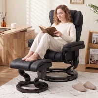 HOMCOM Massage Recliner Chair with Ottoman Footrest, 10 Vibration Points, 360° Swivel Reclining Chair, Faux Leather Living Room Chair with Side Pocket and Remote Control, Black(m-8)