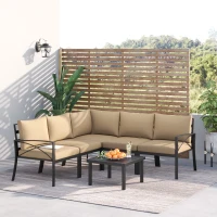 Outsunny 6-Piece Patio L-Shaped Sofa Conversation Set with Coffee Table, Water-Fighting Materials, & Comfort, Beige(m-2)