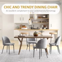 HOMCOM Modern Dining Chairs, Mid-Back Velvet-touch Upholstery Side Chair, Table Chair for Living Room, Dining Room, Grey, Set of 4(m-4)