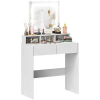 HOMCOM Makeup Vanity Desk with Mirror and LED Lights, for Bedroom, Modern Dressing Table with Drawers, Compartments, White(m-9)