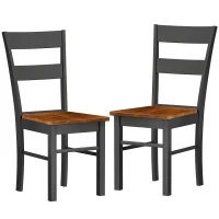 HOMCOM Farmhouse Dining Table Chairs, Set of 2 Rubber Wood Kitchen Table Chairs with Open Back for Living Room, Black(m-2)