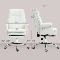 HOMCOM PU Leather Executive Office Chair, Ergonomic and Reclining Office Desk Chair with Footrest, White(m-3)