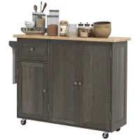HOMCOM Triple-Cabinet Rolling Kitchen Island on Wheels, Kitchen Cart with Storage Shelf Adjustment, Rolling Utility Cart(m-1)