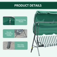 Outsunny 3-Person Porch Swing with Canopy, Patio Swing Chair, Outdoor Canopy Swing Bench with Adjustable Shade, Cushion and Steel Frame, Green(m-7)